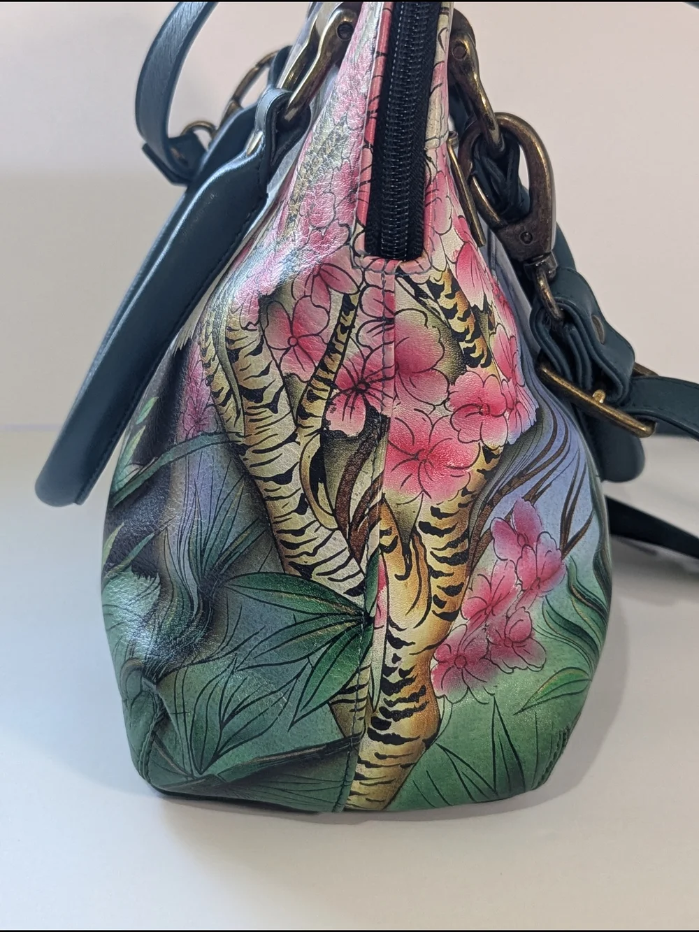 Anuschka Hand Painted Leather Satchel Panda Floral Crossbody Shoulder Bag Art